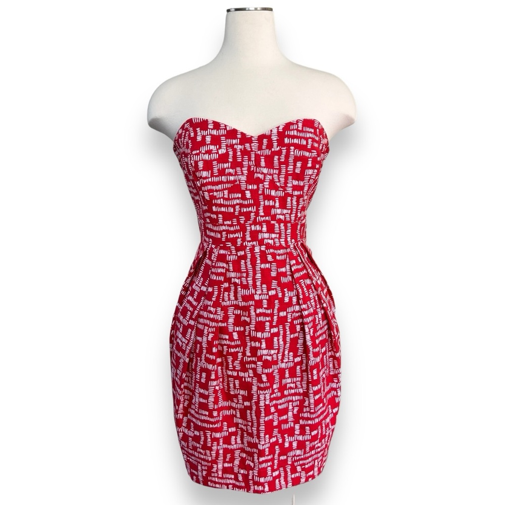 SHOSHANNA Strapless Sweetheart Neckline Rhubarb Red & White Ivory Megan Dress